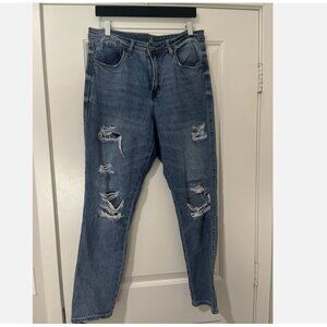 NY&Co Womens Size 12 Distressed Denim Blue Jeans Ankle Skinny Jeans Zip Pockets